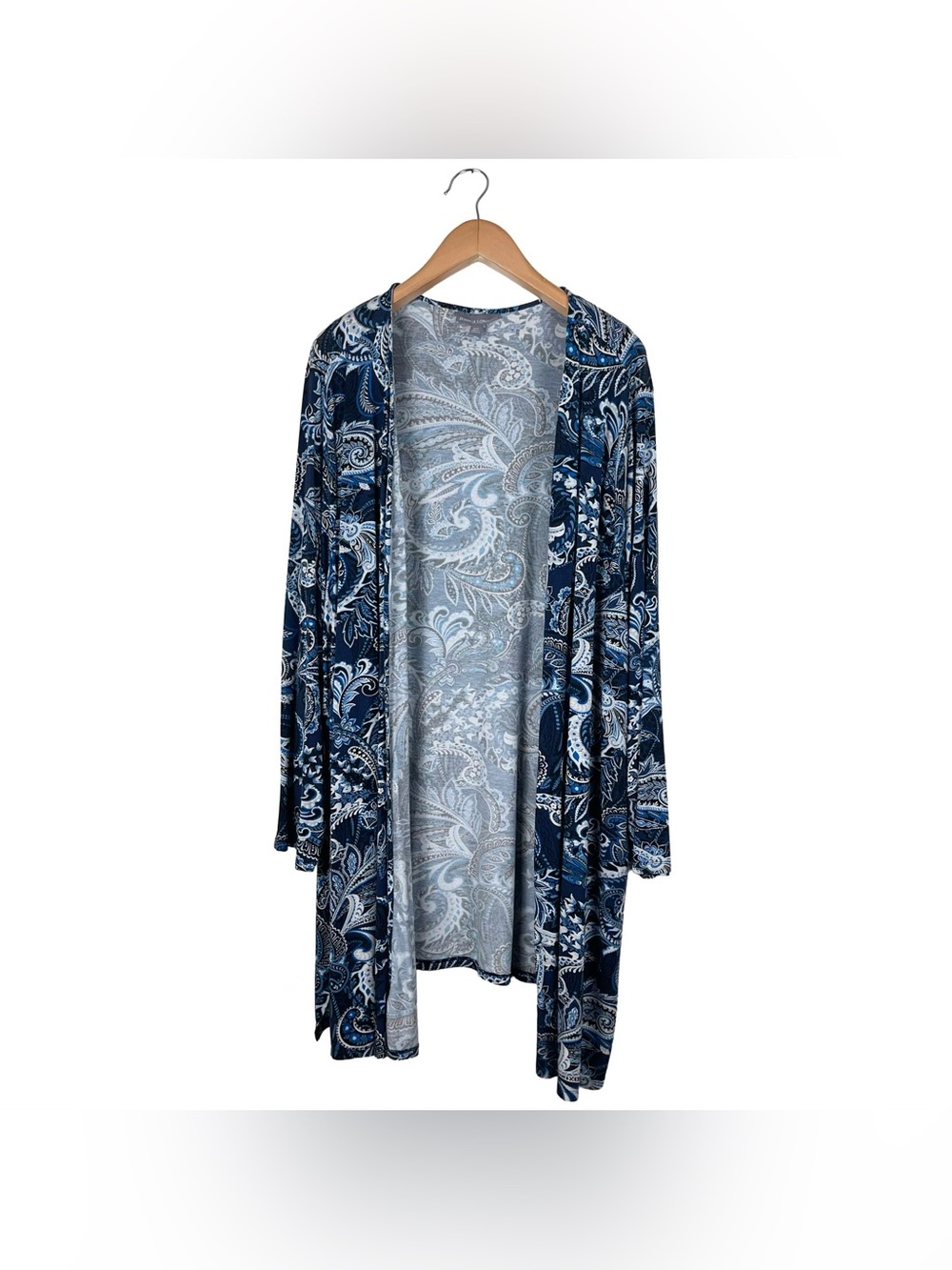 Jessica London Blue Floral Paisley Print Open Front Stretch Cardigan Women’s 3X